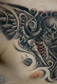 skull wing mechanical tattoo pattern