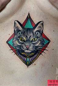 chest color cat tattoo work