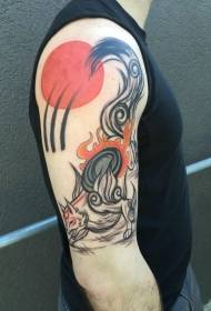 arm spektakulære ræv og rød sol tatoveringsmønster