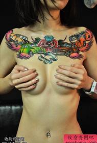 Women's chest color large V tattoo works are shared by the tattoo figure 57299- tattoo body picture bar recommended a woman chest Fanhua tattoo works 57300-Small Qing chest anchor tattoo tattoo works