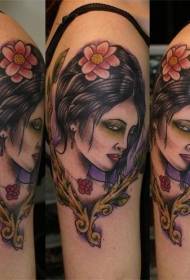 Shoulder new style colorful women portrait tattoo pattern