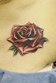 woman tattoo pattern: chest color rose tattoo pattern