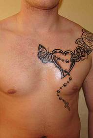 personality male chest fashion good-looking heart-shaped cross rose picture  56653 - sexy female chest good-looking angel tattoo picture picture