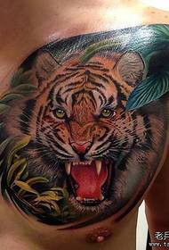chest color tiger head tattoo pattern