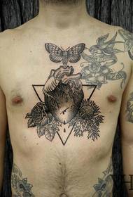 chest personality fashion black and white tattoo