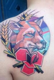 shoulder color simple geometric style fox and flower tattoo