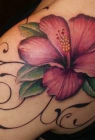 schouderkleur realistische hibiscus tattoo patroon