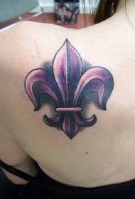 female shoulder color purple iris tattoo pattern