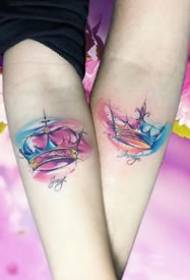 Watercolor small fresh tattoo: minimalist red blue tone watercolor tattoo on the arm