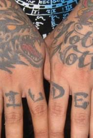 Arm black horror style wolf head letter tattoo pattern