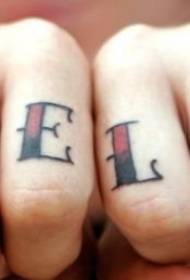Finger red and black style letter tattoo pattern