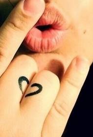 Small combination heart tattoo on the finger