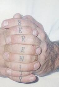 Schwarzes englisches Alphabet-Tätowierungsbild des Fingers