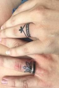 Couple Fingers on Black Geometric Simple Lines Plant Flowers Rings Tattoo Picture