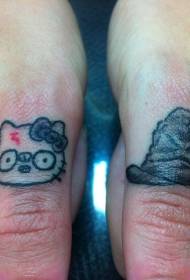 Finger simple color kitten and hat tattoo pattern