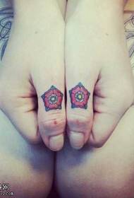 Fingers on a small flower tattoo pattern