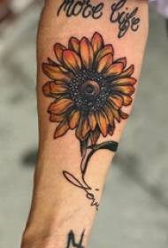 Plant tattoo, male arm, english and sunflower tattoo pictures