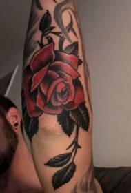 Zojambula za tattoo zokhala ndi tattoo penti ya rose padzanja la mnyamatayo