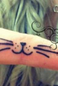 Girl finger cute cat tattoo pattern