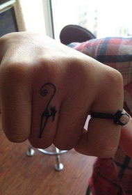 Woman finger small and popular totem cat tattoo pictures