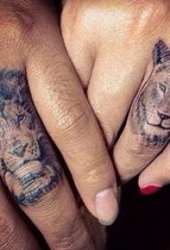 Couple finger on black sketch animal lion head tattoo picture