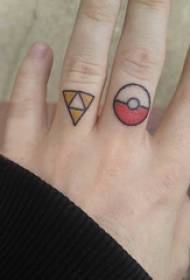 Minimalistic finger tattoo male student finger on triangle and round tattoo picture