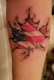 Plant tattoo boy's arm on flag and maple leaf tattoo picture
