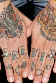 Dwie ręce z tyłu inny motyl tygrysa palec angielski wzór tatuażu