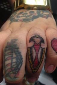 Finger gammal skola hjärtformade segelbåt tatuering mönster