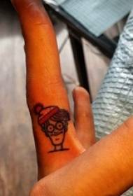 Minimalistic finger tattoo girl cartoon finger tattoo picture on colored finger
