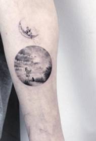 Arm tattoo material, male arm, round and landscape tattoo pictures