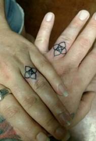 Couple Fingers on Black Geometric Simple Lines Creative Flower Ring Tattoo Picture
