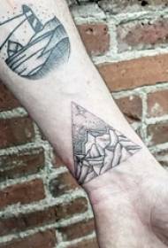 Tattoo scenery, boy, arms on sailboat and mountain tattoo pictures