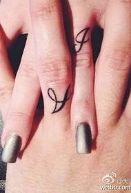手指上简单的字符纹身图案