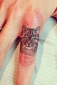Girl finger on black sketch pricking technique super realistic 3d cat tattoo picture