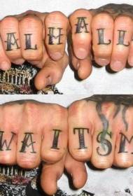 Male finger gray letter tattoo picture