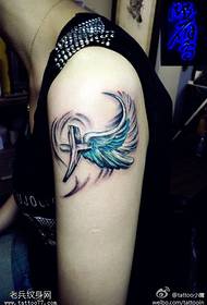 Arm color cross wings tattoo pattern