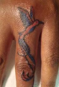 Blauwe vogel vinger tattoo patroon