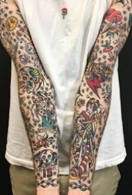 Tatuaje de brazo de flores escolares - un conxunto de debuxos de tatuajes de brazo de flores de estilo escolar