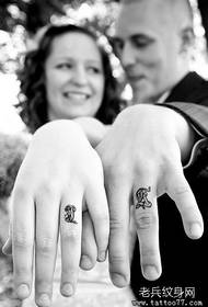 O pereche de degete iubitoare cupluri de alfabet engleză model de tatuaj funcționează afișare imagine