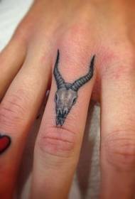 Finger black and white realistic corner goat lick tattoo pattern