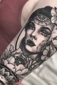 Arm girl tattoo: 9 black-gray girl tattoo works with arms