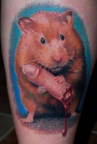 Blue background mouse and human finger tattoo pattern
