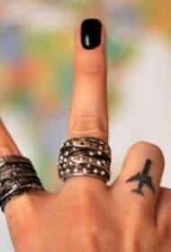 Schoolgirl finger on black line airplane silhouette small pattern tattoo picture