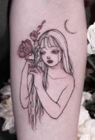 Maža mergaitė ant rankos: tatuiruočių dailininko tatuiruočių meno kūrinys, skirtas užsienio tatuiruotojams