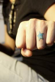 Girl finger blue five-pointed star tattoo pattern