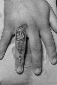 Finger good looking cross crown tattoo pattern