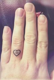 Patrón de tatuaje de contorno de forma de corazón negro de dedo