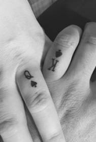 Couple finger on black simple line letters and heart shaped tattoo pictures