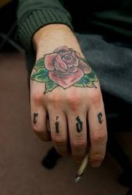 Beautiful colorful rose tattoo pattern on the back of the hand